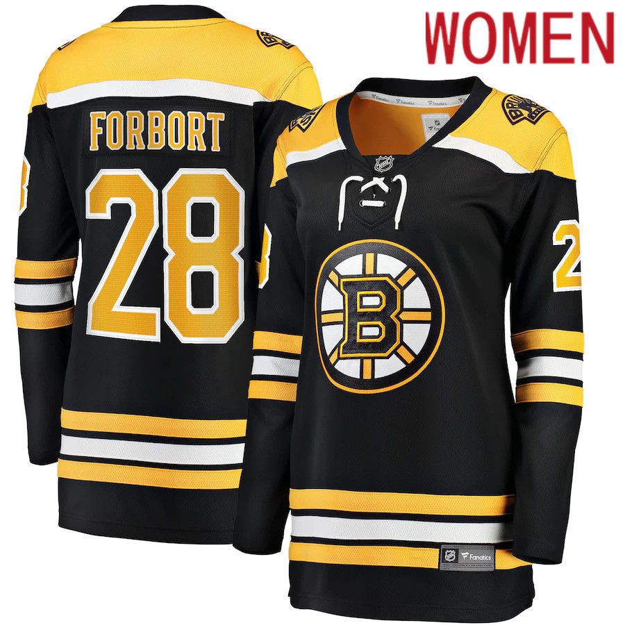 Women Boston Bruins #28 Derek Forbort Fanatics Branded Black Home Breakaway Player NHL Jersey